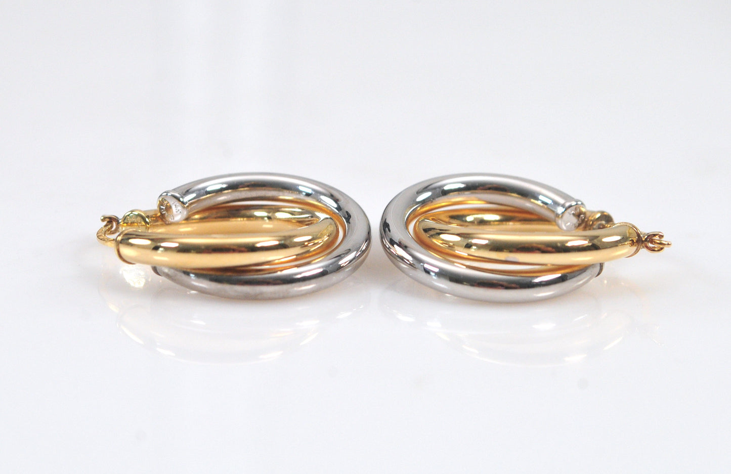 Carla 14K Gold Tri Two Tone Hoop Earrings