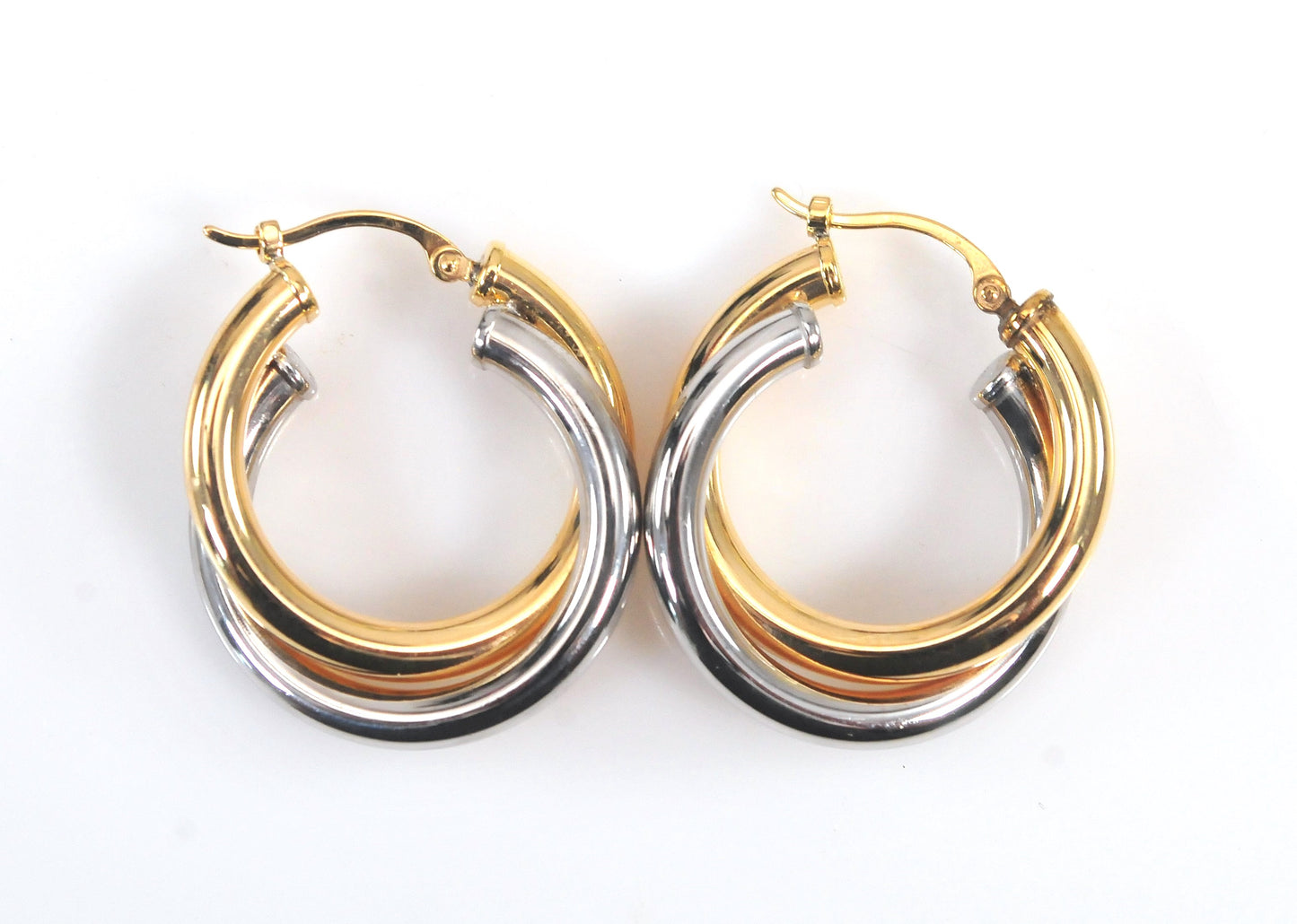 Carla 14K Gold Tri Two Tone Hoop Earrings
