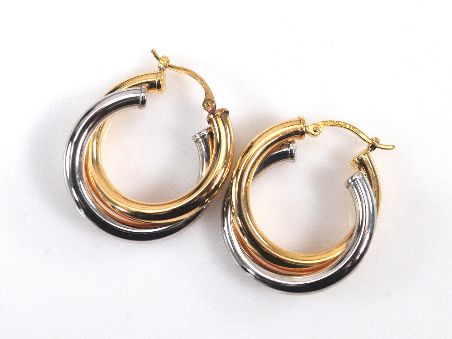 Carla 14K Gold Tri Two Tone Hoop Earrings