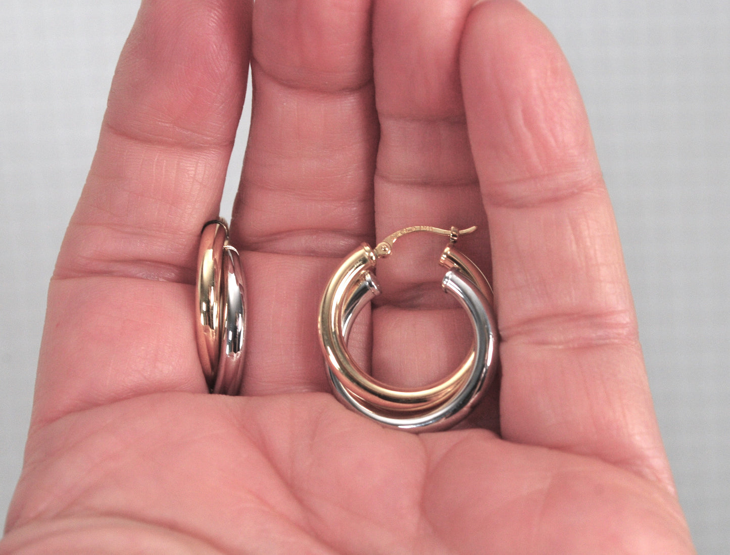 Carla 14K Gold Tri Two Tone Hoop Earrings
