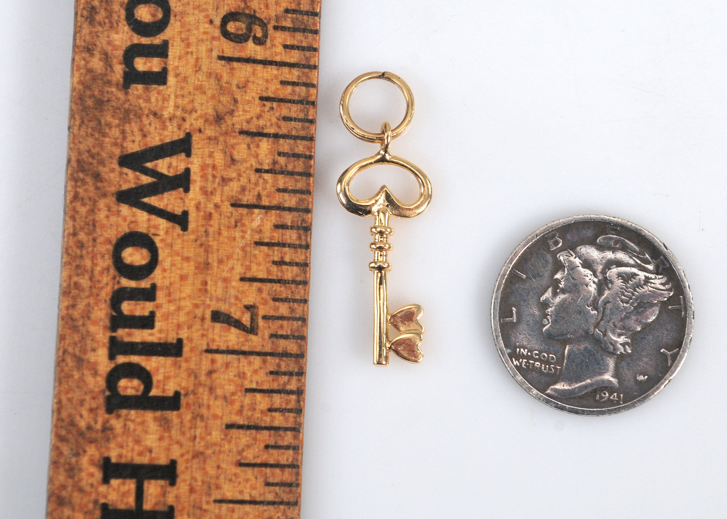 TINY 14K Gold Key Charm Pendant