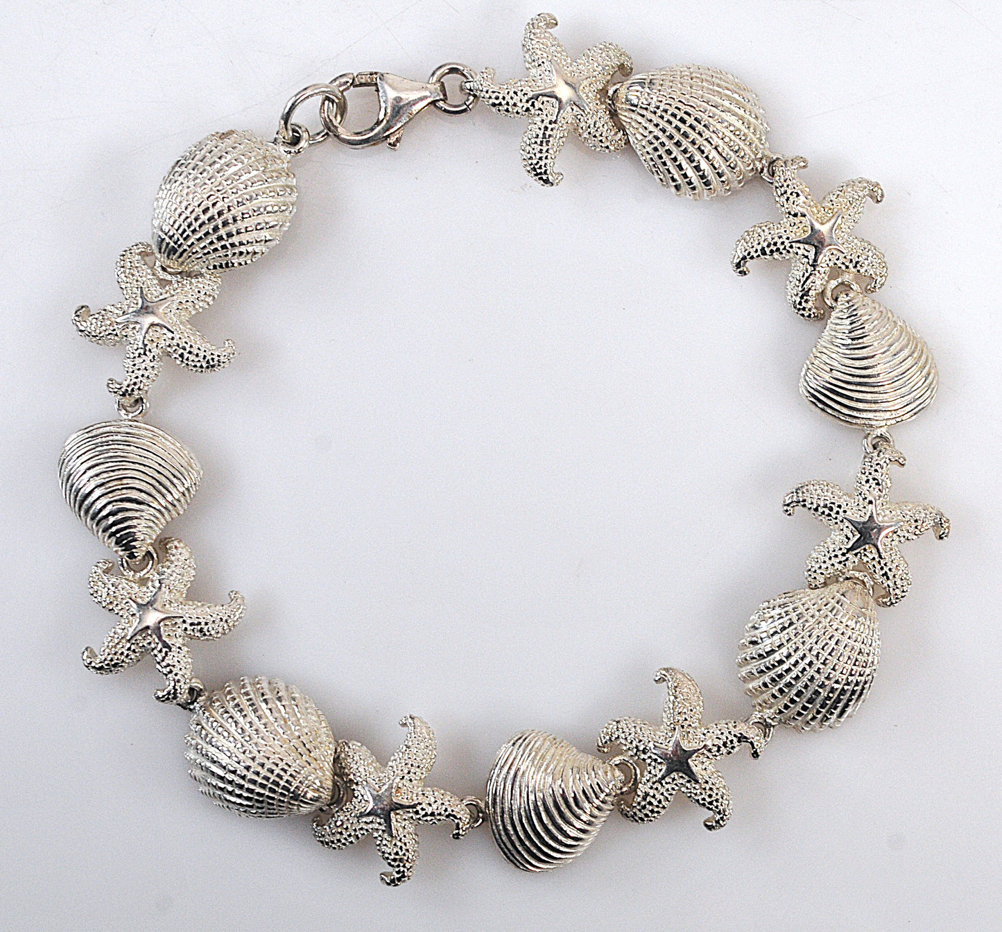 Designer Sterling Silver Seashell Starfish Link Bracelet