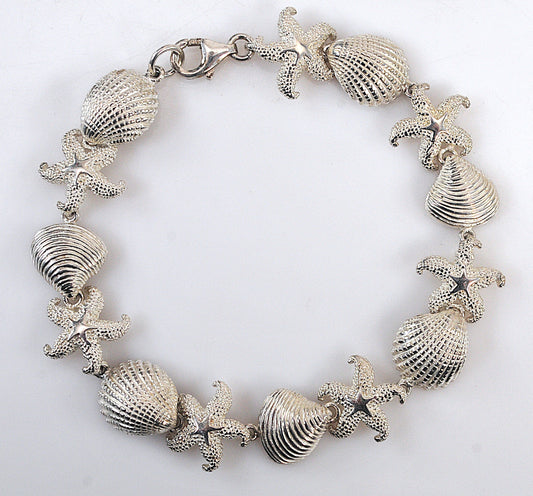 Designer Sterling Silver Seashell Starfish Link Bracelet