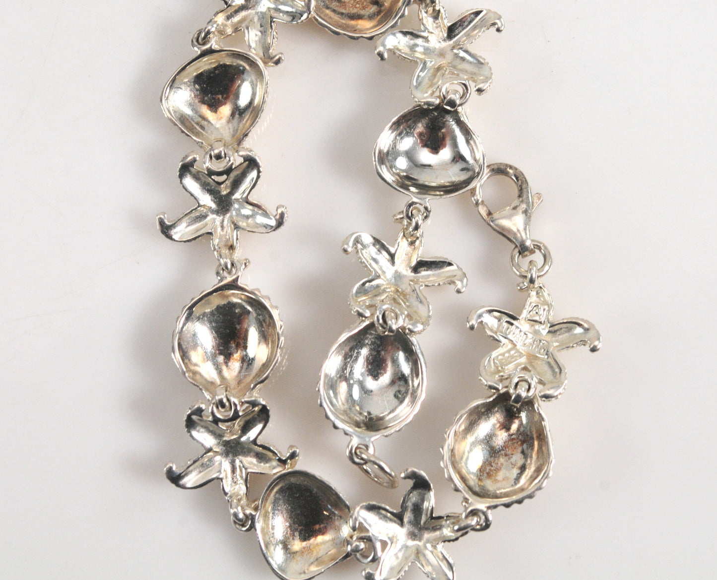 Designer Sterling Silver Seashell Starfish Link Bracelet