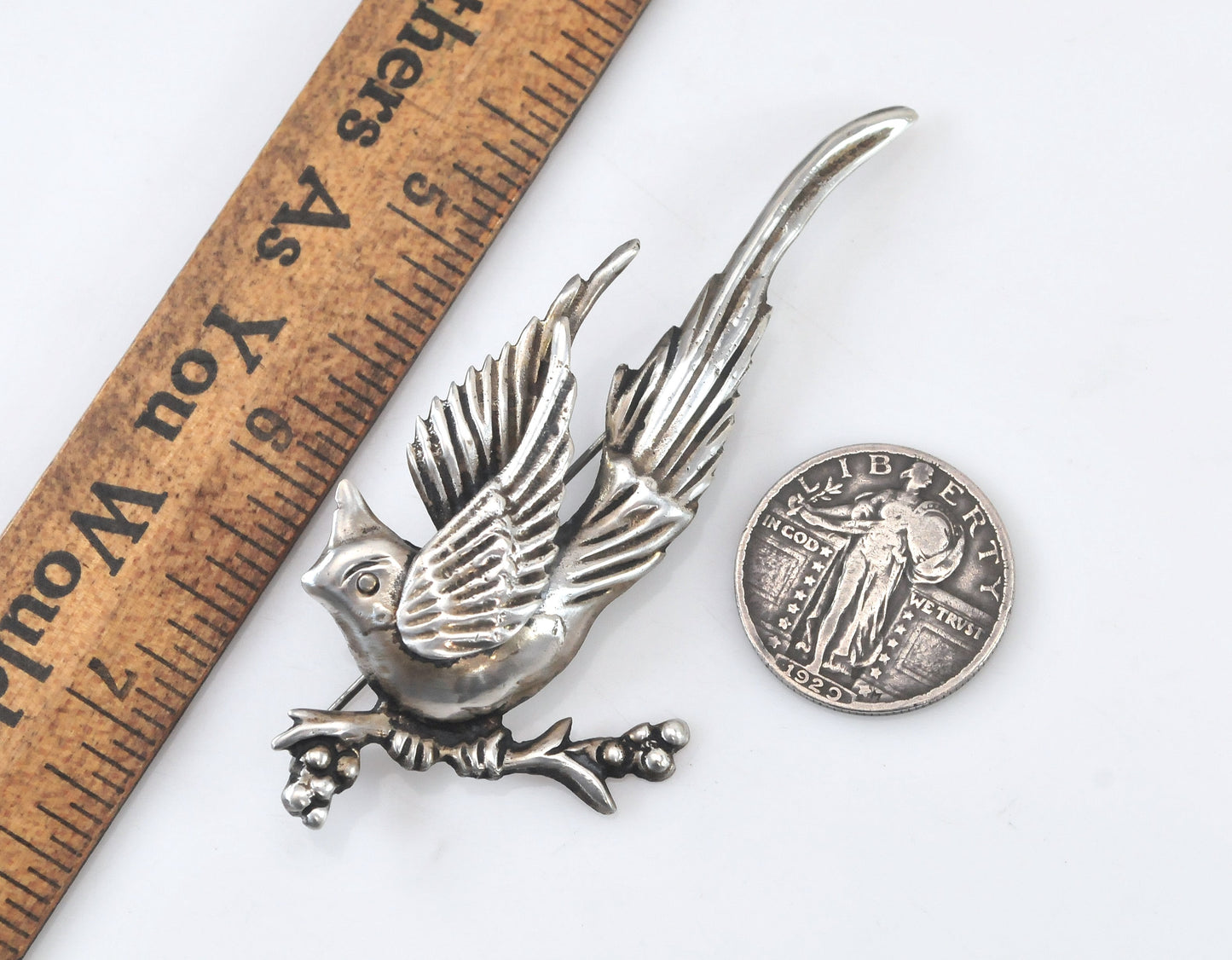 Large Sterling Silver Cardinal Bird Brooch