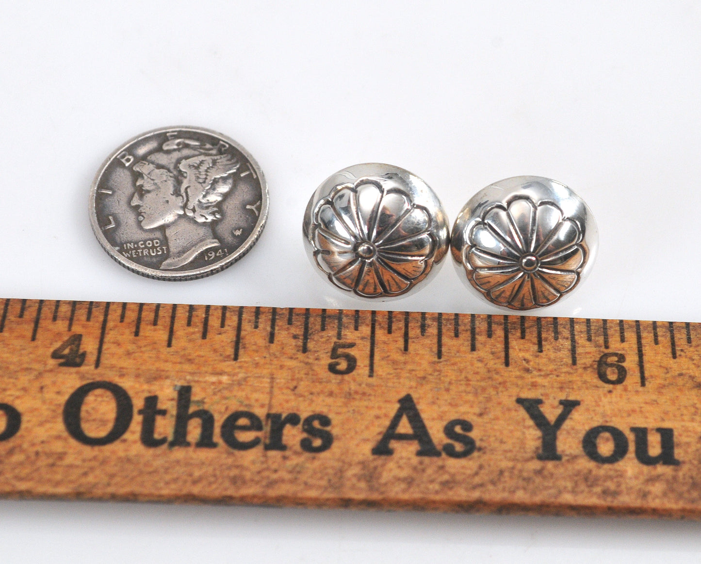 Native American Sterling Silver Concho Stud Earrings