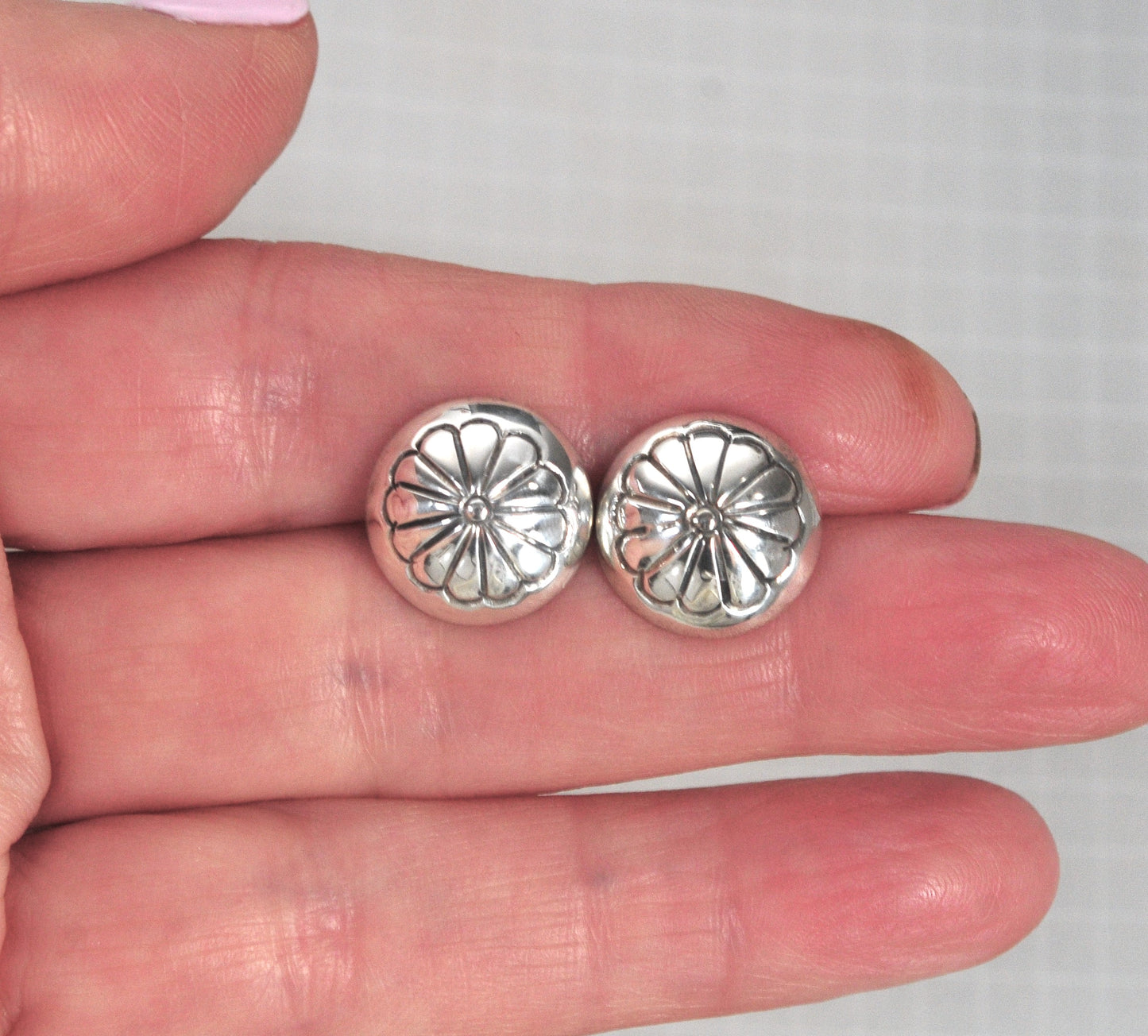 Native American Sterling Silver Concho Stud Earrings