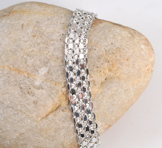 Shiny Flexible Mesh Sterling Silver Bracelet