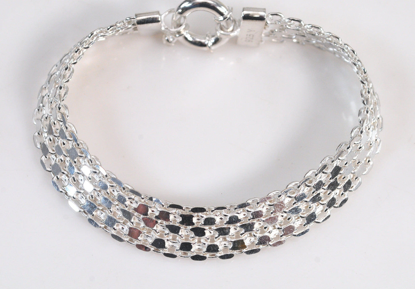 Shiny Flexible Mesh Sterling Silver Bracelet