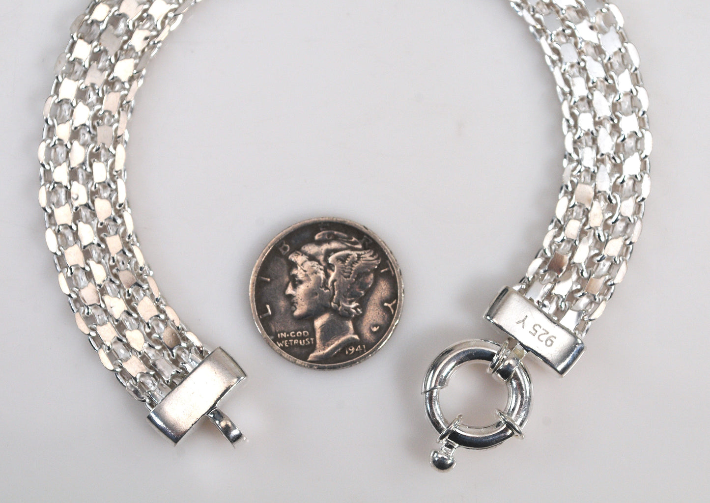 Shiny Flexible Mesh Sterling Silver Bracelet