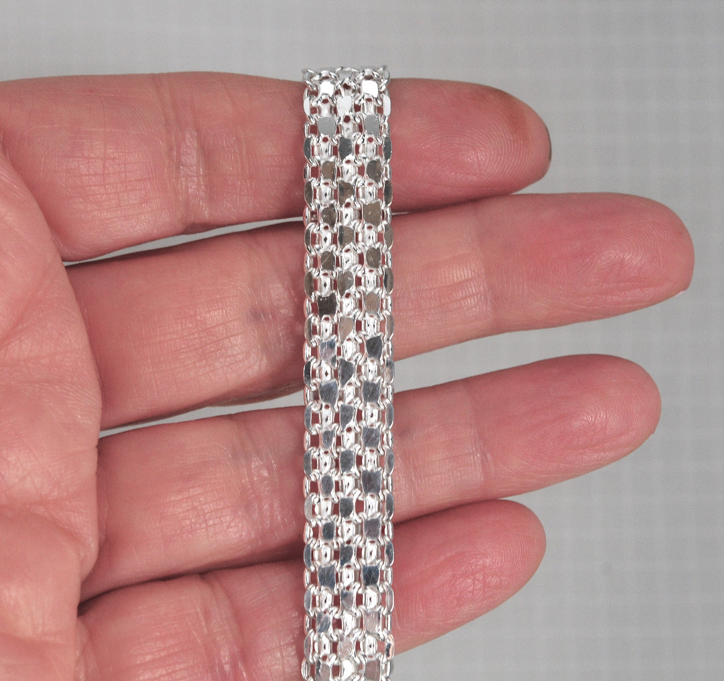 Shiny Flexible Mesh Sterling Silver Bracelet