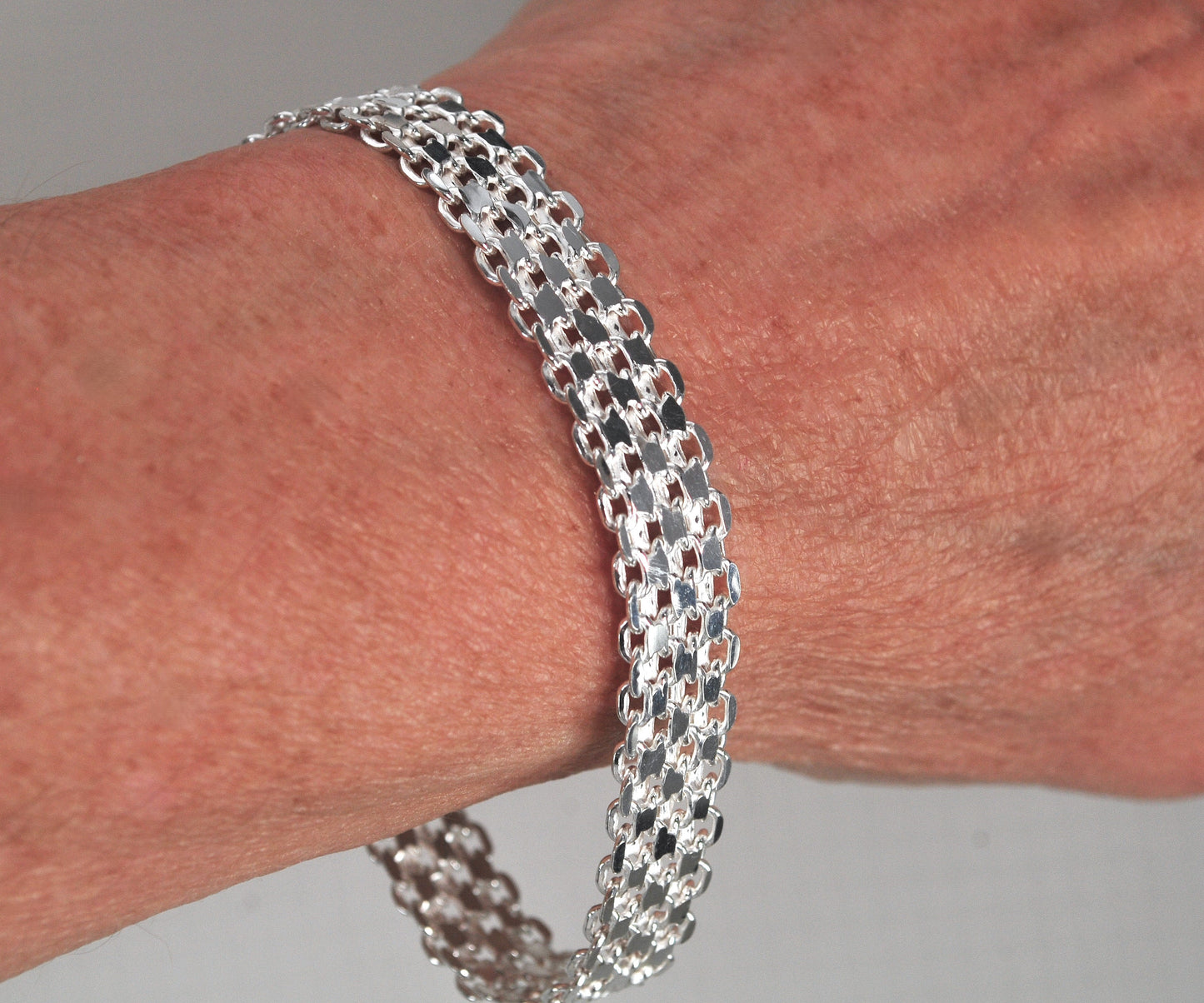 Shiny Flexible Mesh Sterling Silver Bracelet