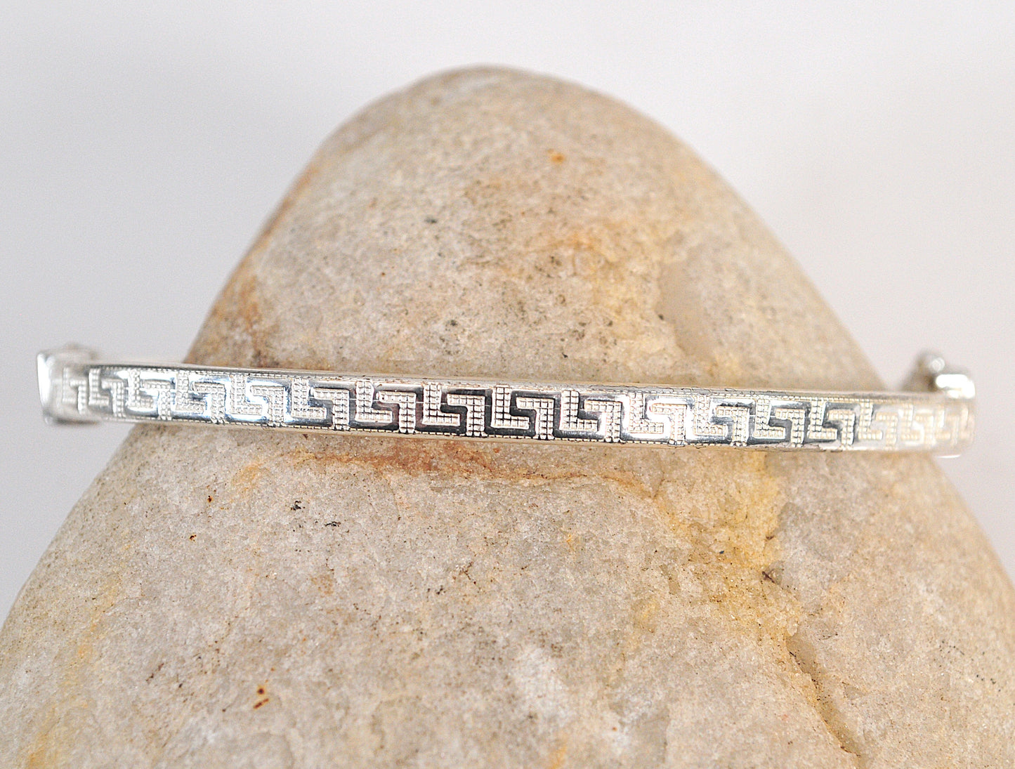 Vintage Sterling Silver Greek Key Bangle Bracelet