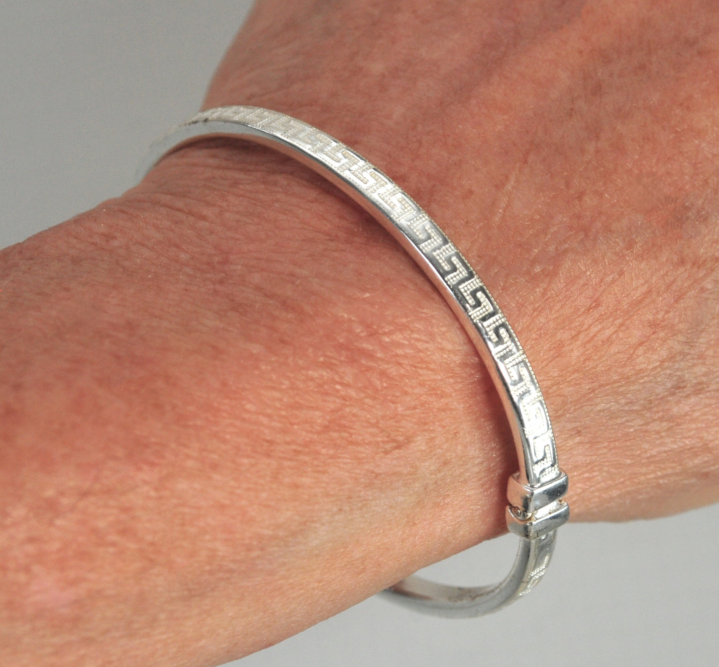 Vintage Sterling Silver Greek Key Bangle Bracelet