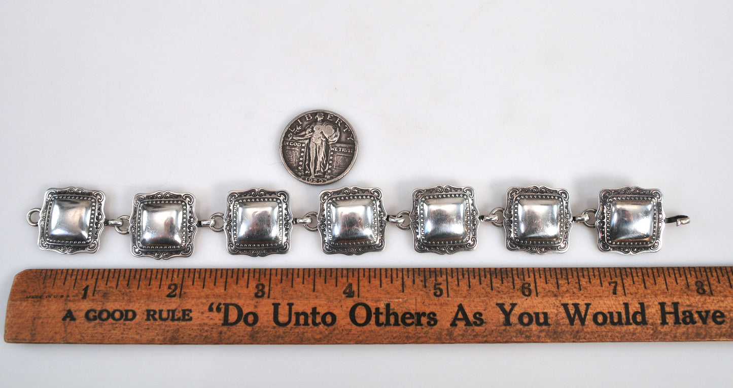 Navajo Handmade Sterling Silver Concho Bracelet