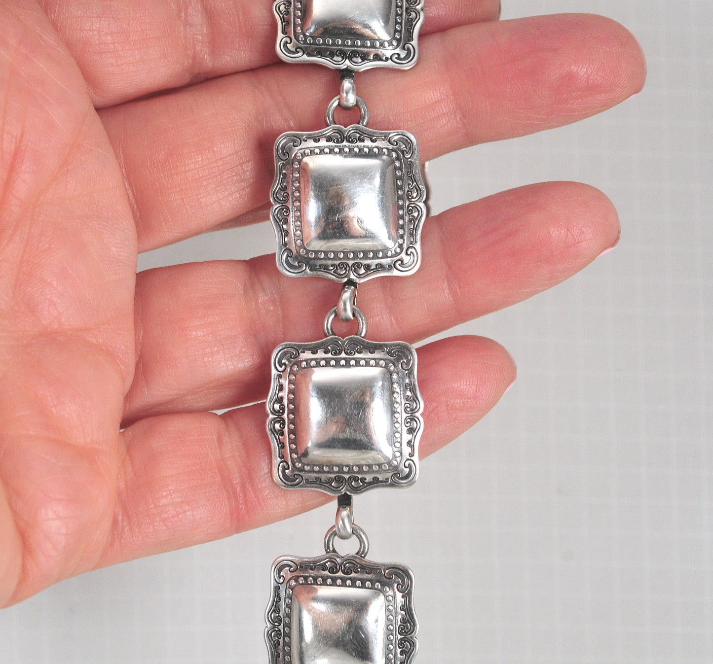 Navajo Handmade Sterling Silver Concho Bracelet