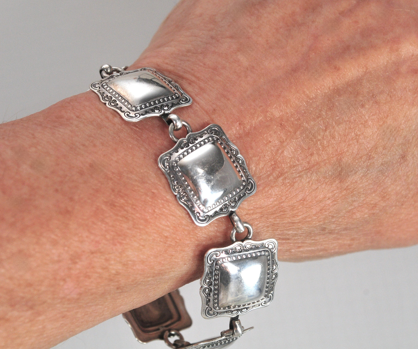Navajo Handmade Sterling Silver Concho Bracelet