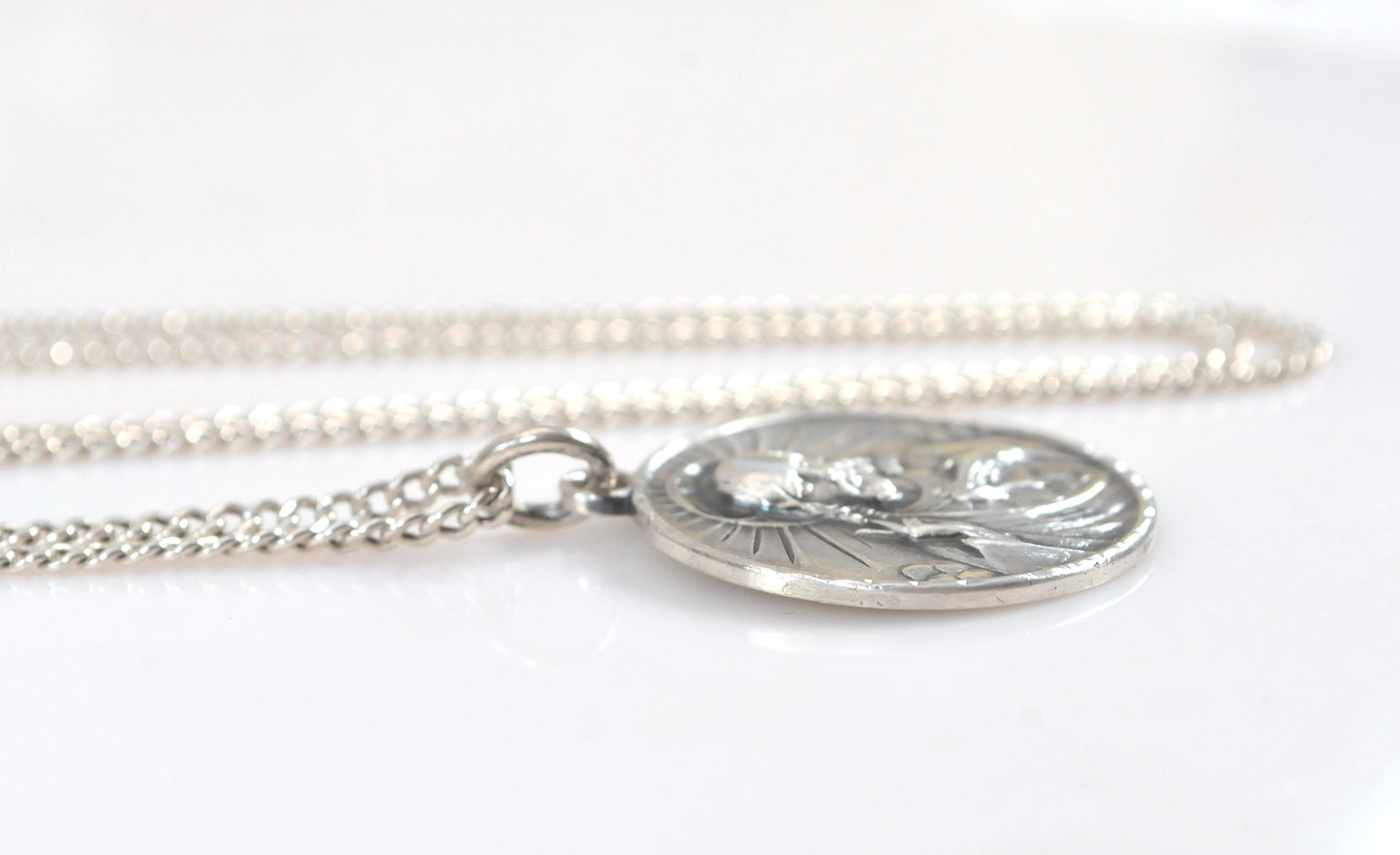 Vintage HMH Sterling Silver Sacred Heart of Jesus Medal Necklace
