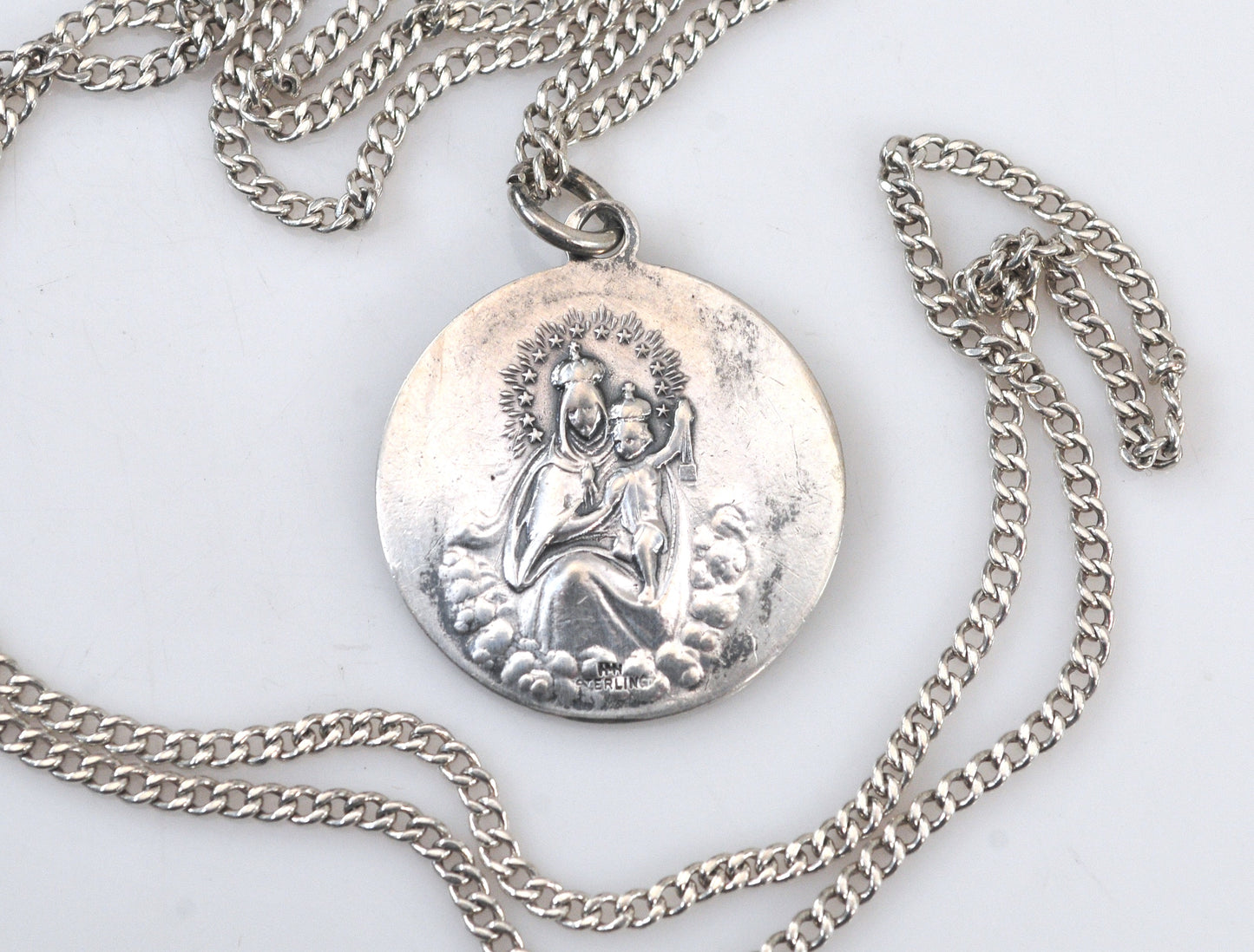 Vintage HMH Sterling Silver Sacred Heart of Jesus Medal Necklace