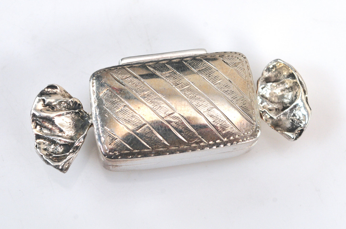 Vintage Sterling Silver Candy Wrapper Pill Box