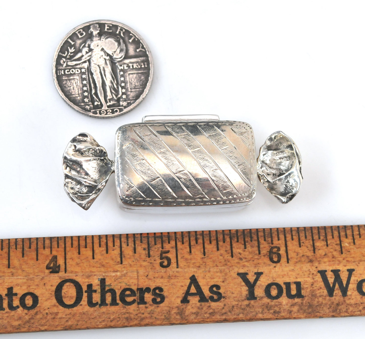 Vintage Sterling Silver Candy Wrapper Pill Box