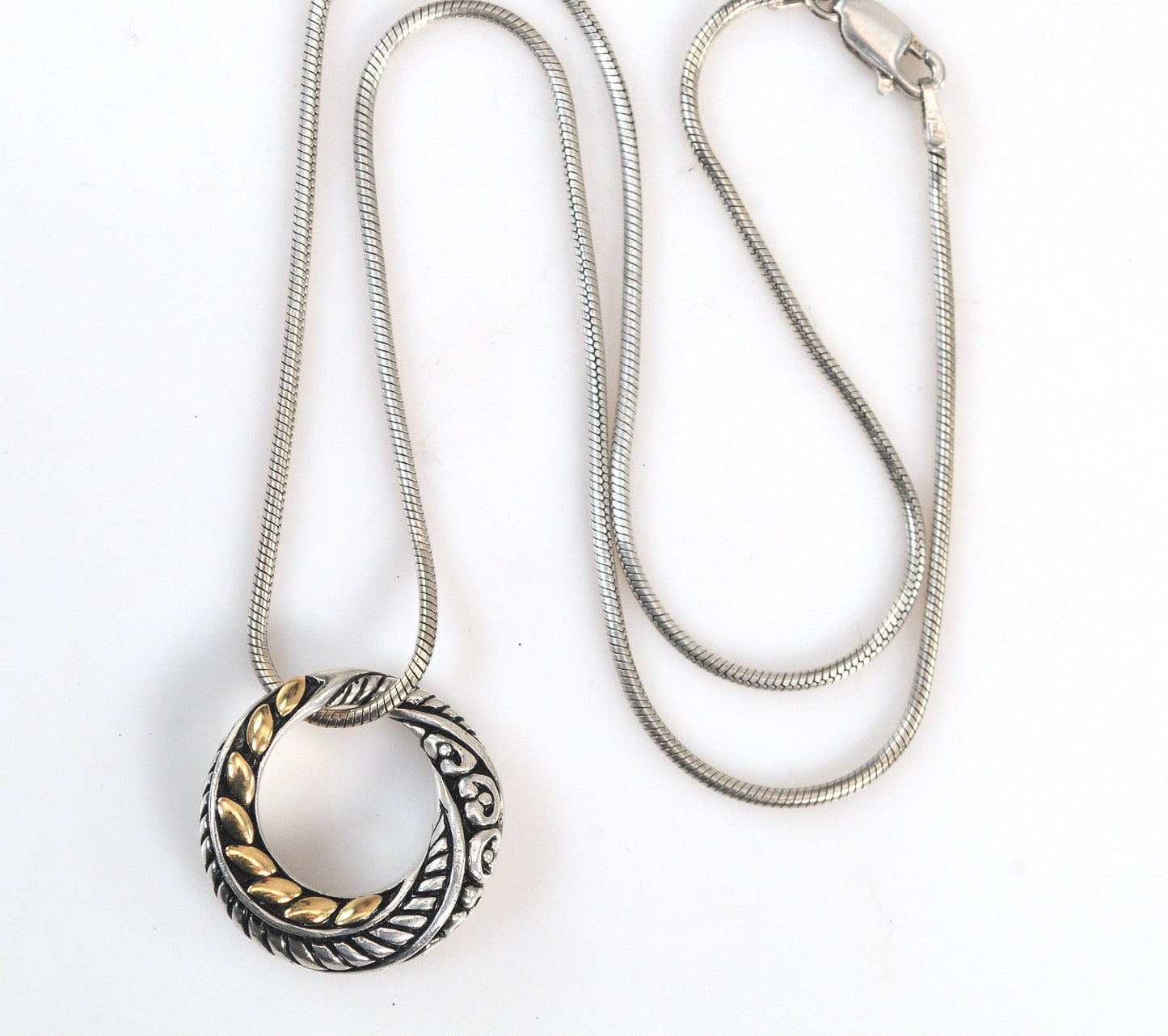Vintage Effy Sterling Silver 18K Gold Circle Pendant Necklace