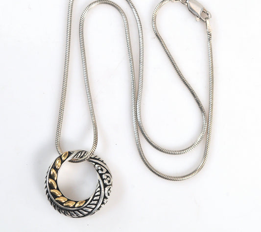 Vintage Effy Sterling Silver 18K Gold Circle Pendant Necklace
