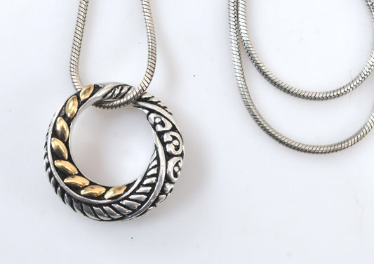 Vintage Effy Sterling Silver 18K Gold Circle Pendant Necklace