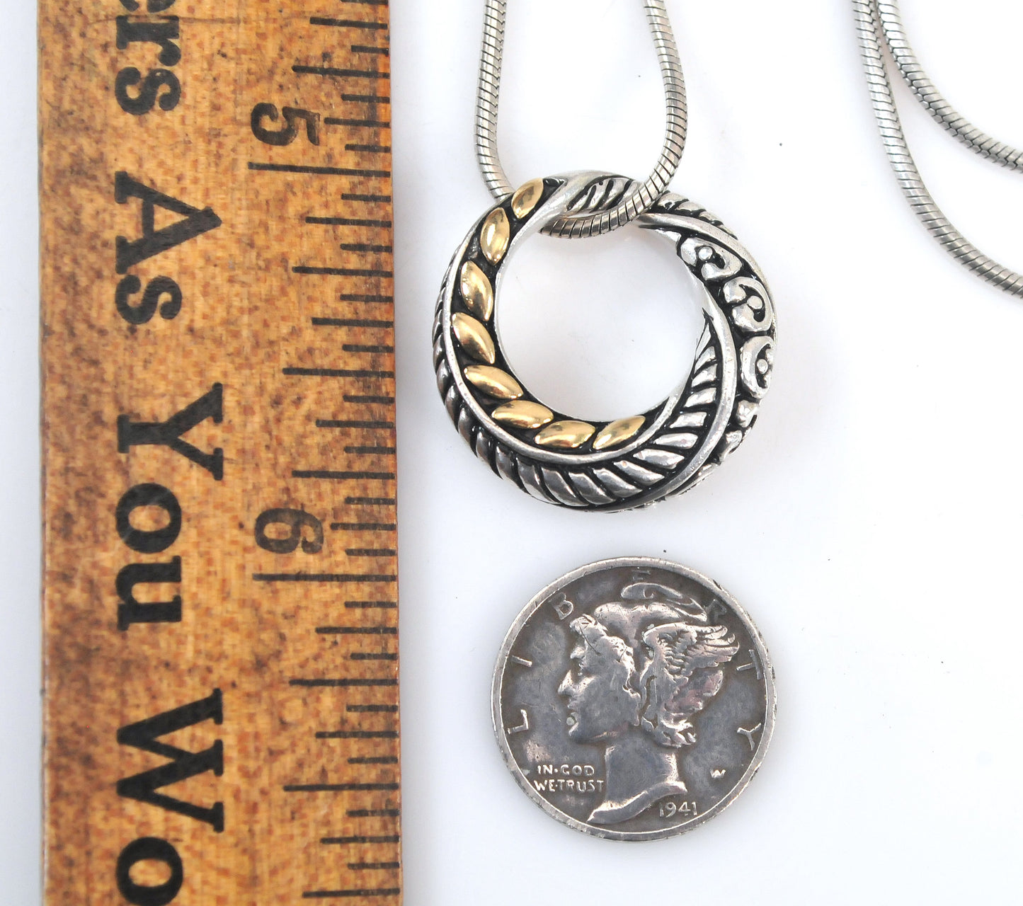 Vintage Effy Sterling Silver 18K Gold Circle Pendant Necklace