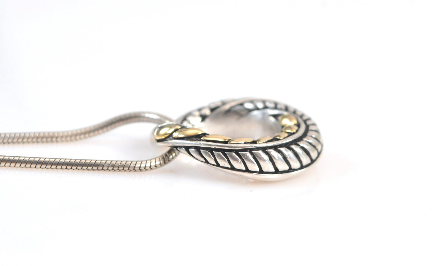 Vintage Effy Sterling Silver 18K Gold Circle Pendant Necklace