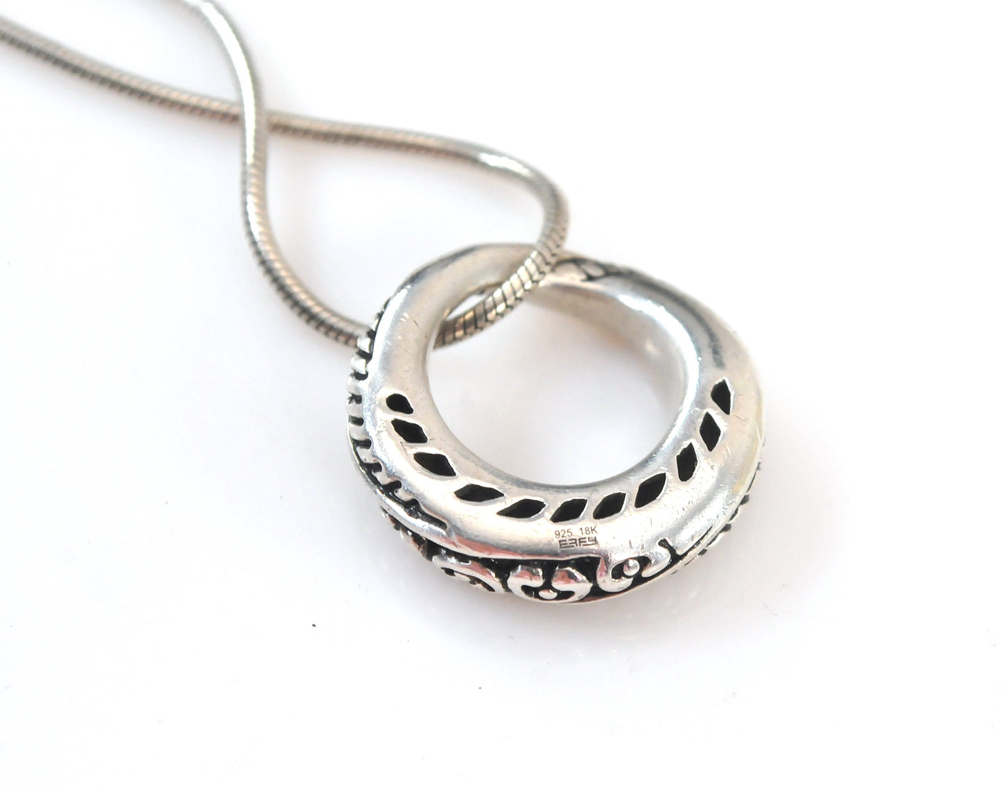 Vintage Effy Sterling Silver 18K Gold Circle Pendant Necklace