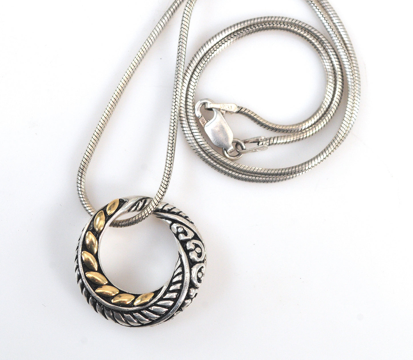 Vintage Effy Sterling Silver 18K Gold Circle Pendant Necklace