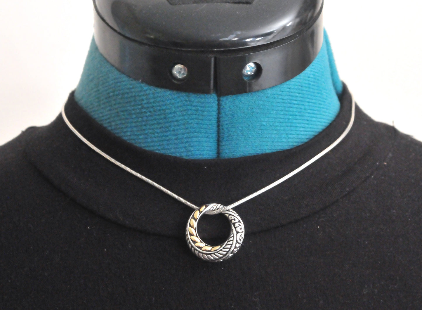 Vintage Effy Sterling Silver 18K Gold Circle Pendant Necklace