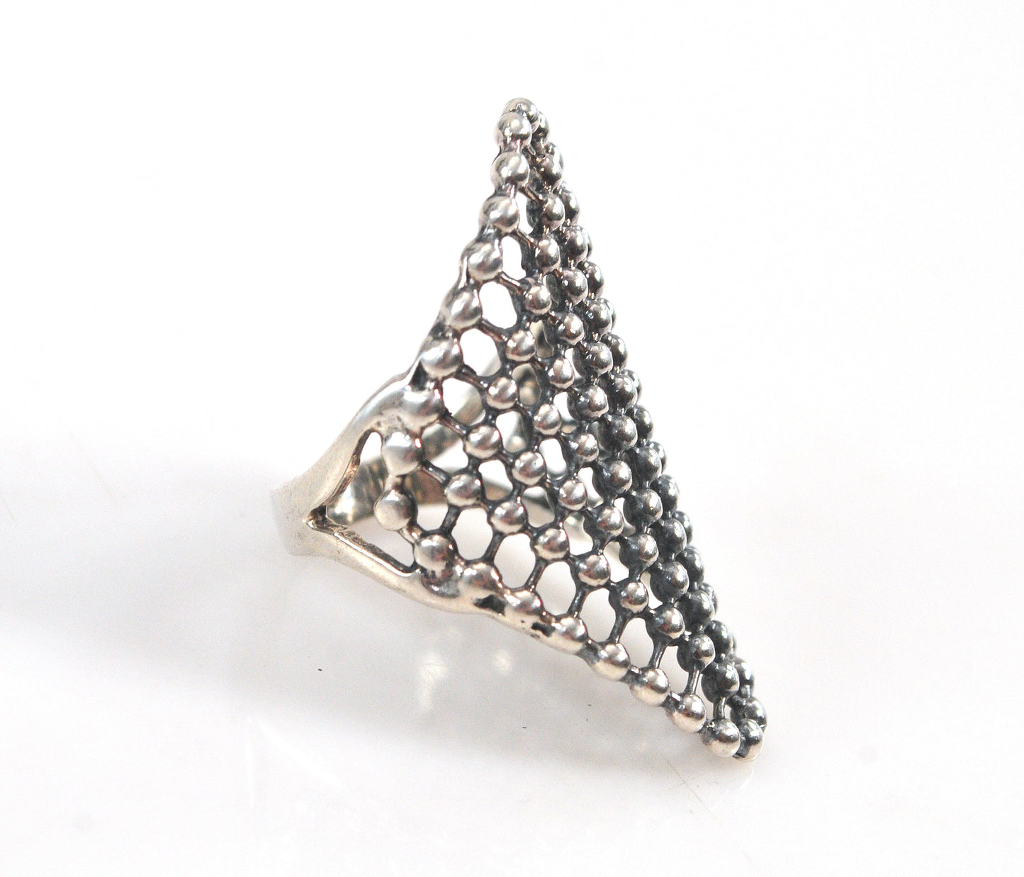 Vintage Sterling Silver Beaded Mesh Ring