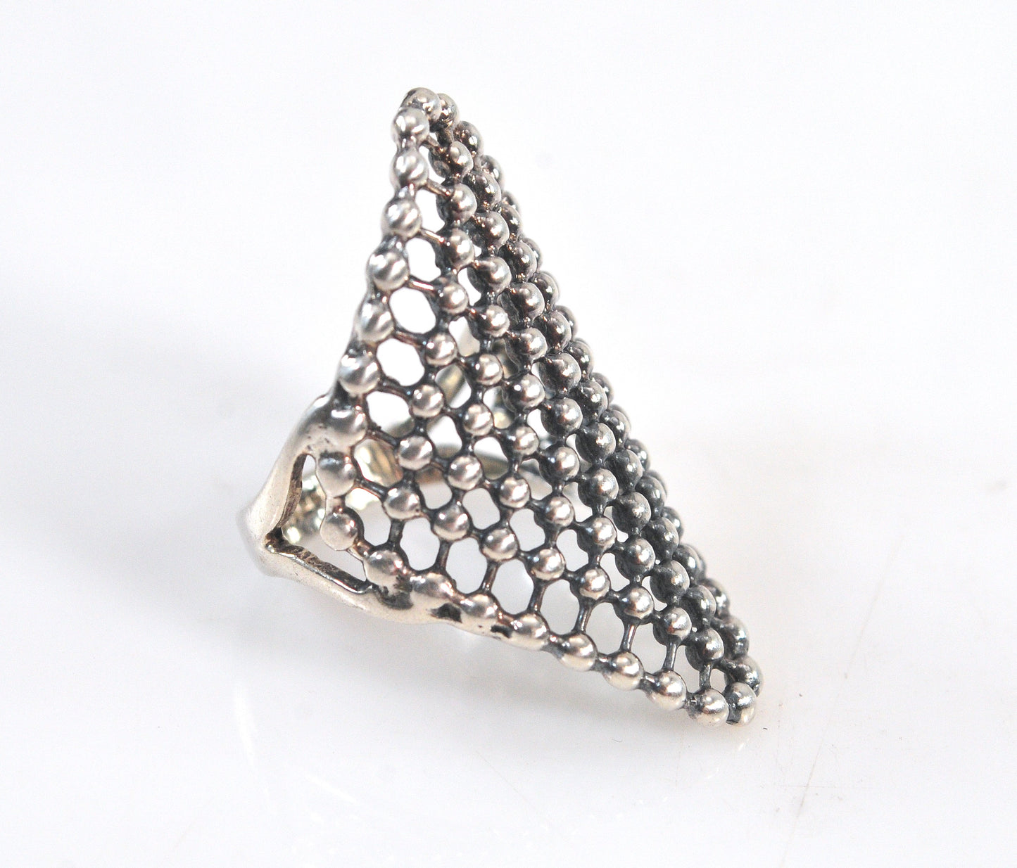 Vintage Sterling Silver Beaded Mesh Ring