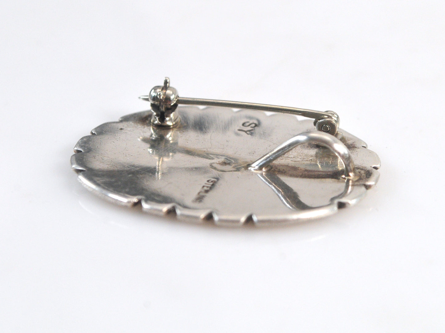 Signed Navajo Sterling Silver Brooch Pendant