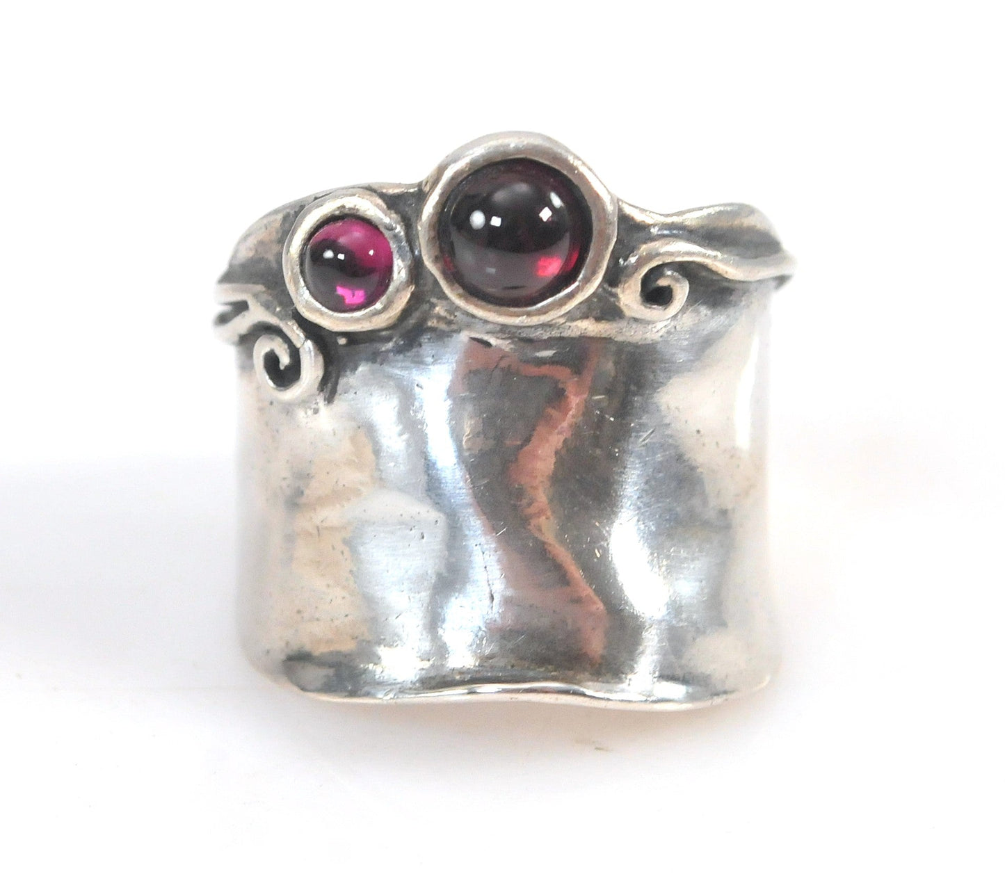 Zuman Sterling Silver Wide Garnet Band Ring