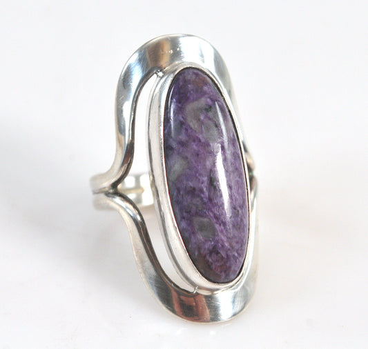 Dominique Dinouart Long Sterling Silver Charoite Ring