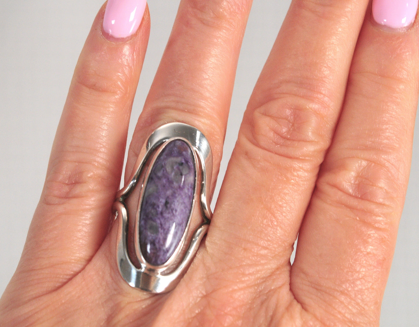 Dominique Dinouart Long Sterling Silver Charoite Ring