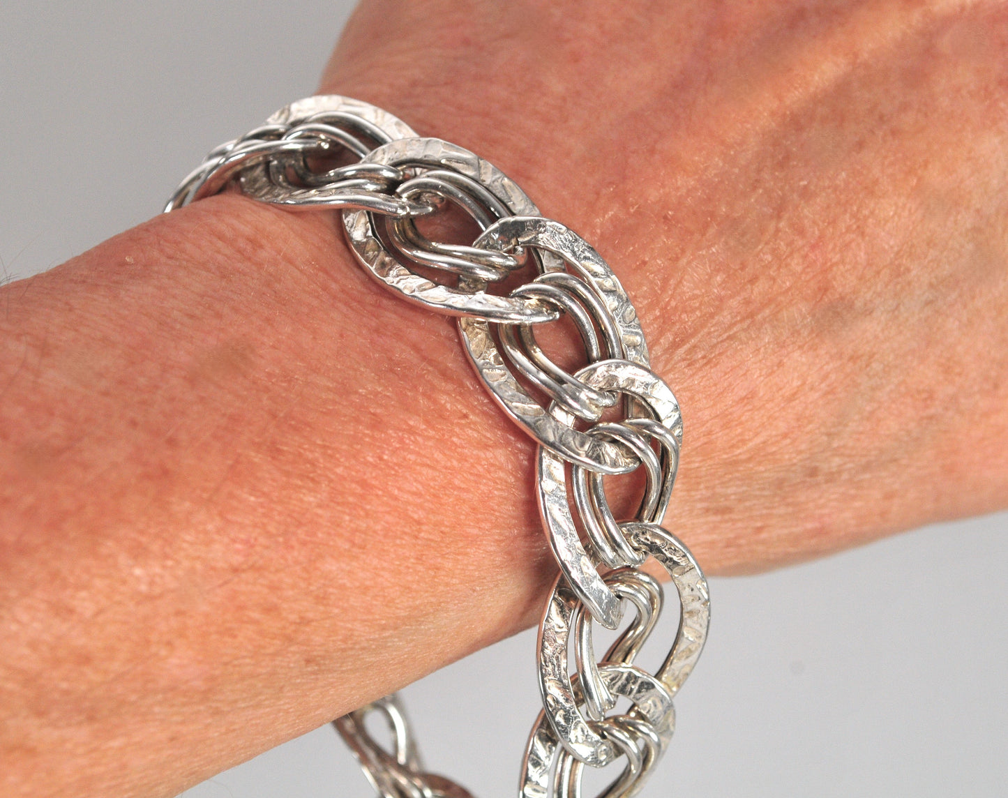 Sterling Silver Hammered Link Bracelet