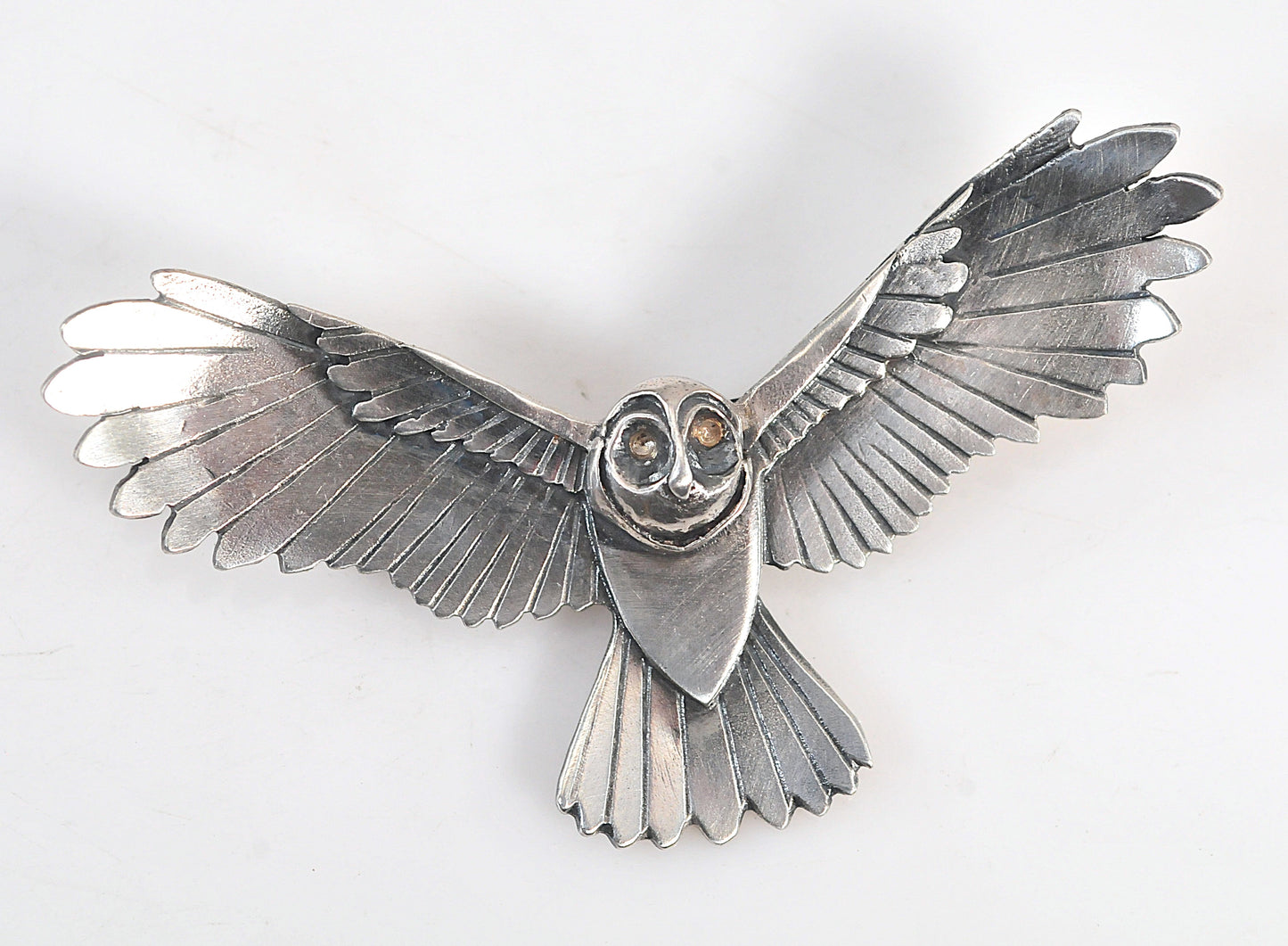 Large Sterling Silver Flying Owl Brooch