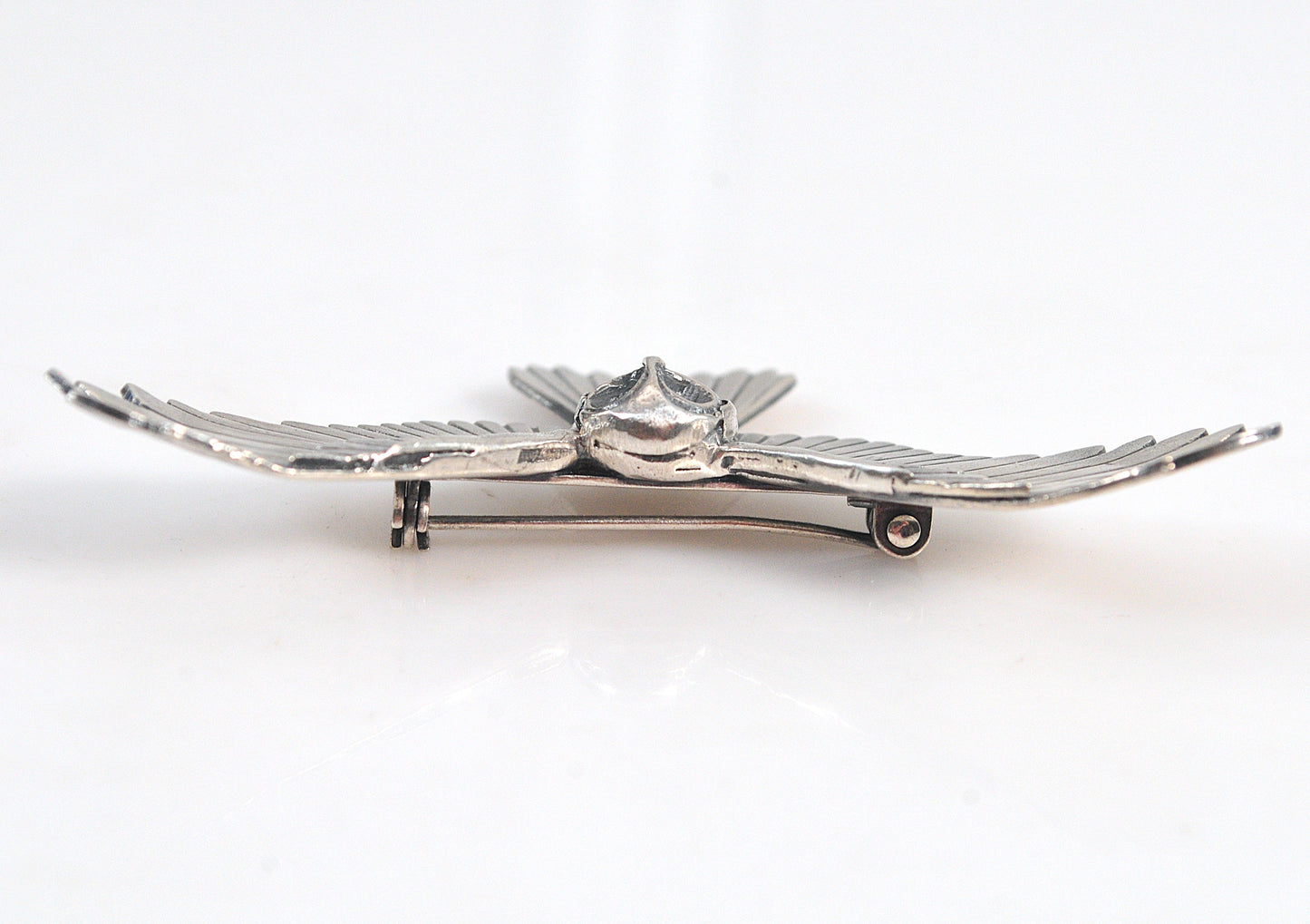 Large Sterling Silver Flying Owl Brooch