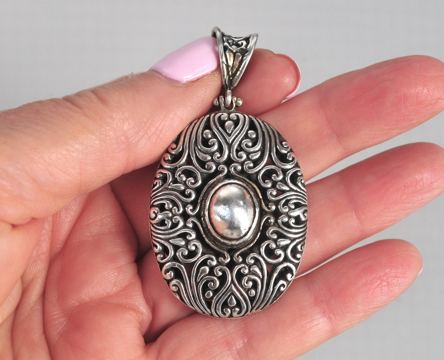 Large Sterling Silver Balinese Filagree Pendant