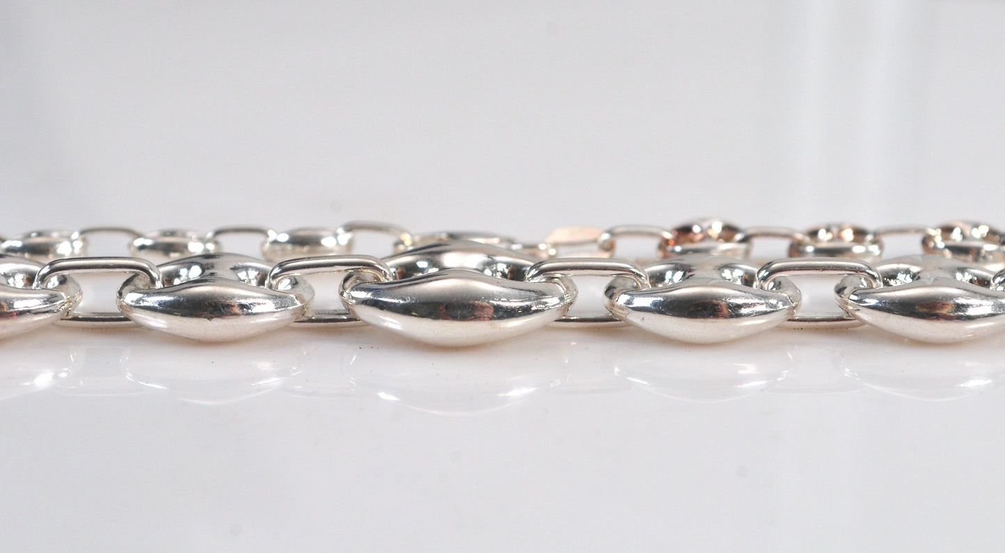 Sterling Silver Graduated Puffed Mariner Link Necklace
