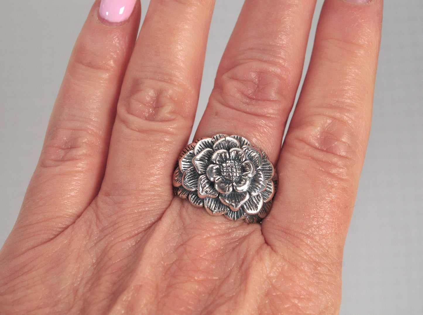 Chunky Sterling Silver Flower Ring