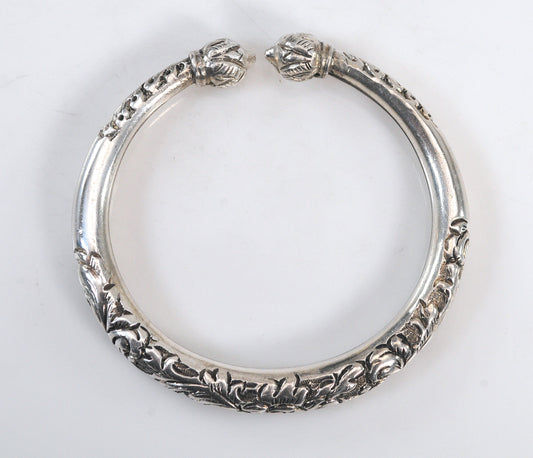 999 Fine Silver Floral Bangle Bracelet