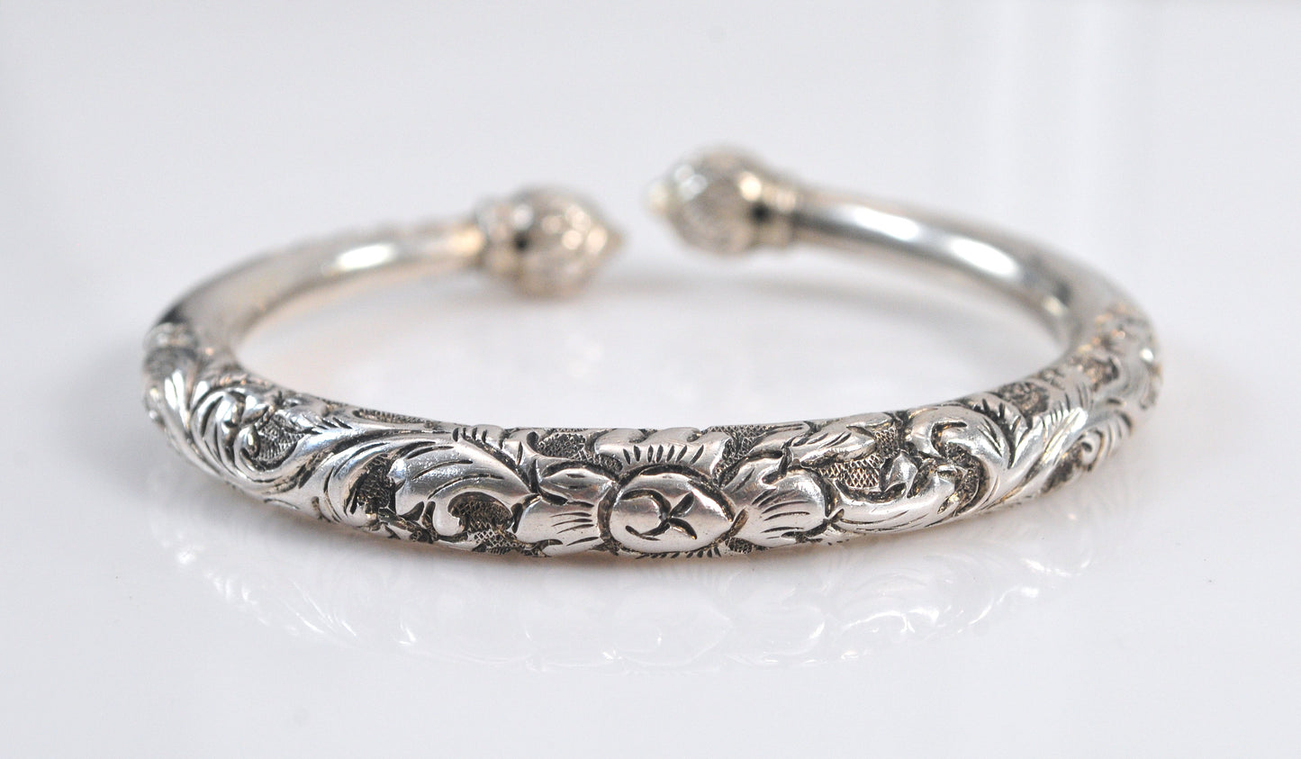 999 Fine Silver Floral Bangle Bracelet