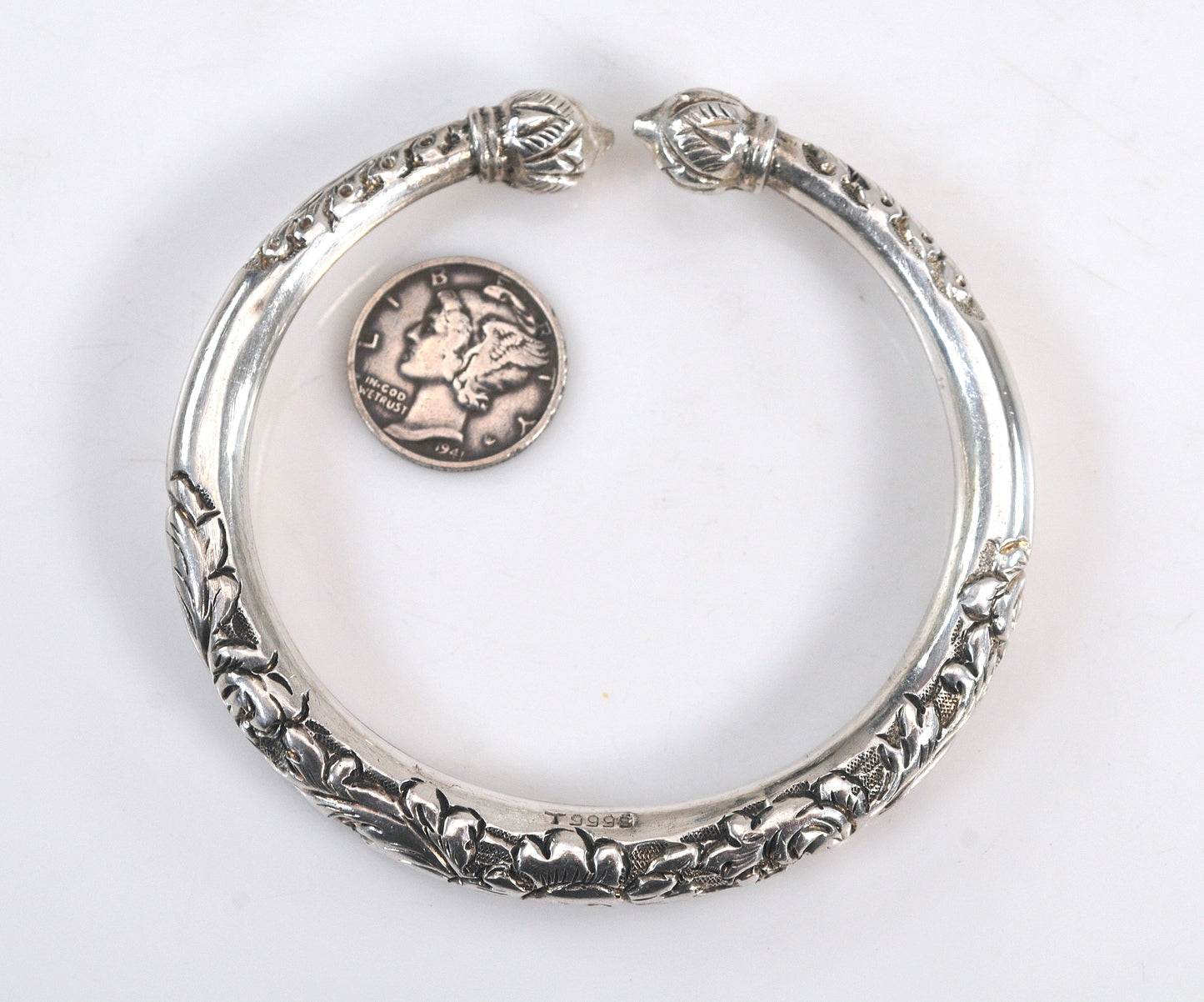 999 Fine Silver Floral Bangle Bracelet