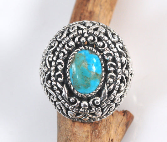 Chunky Sterling Silver Turquoise Filagree Ring