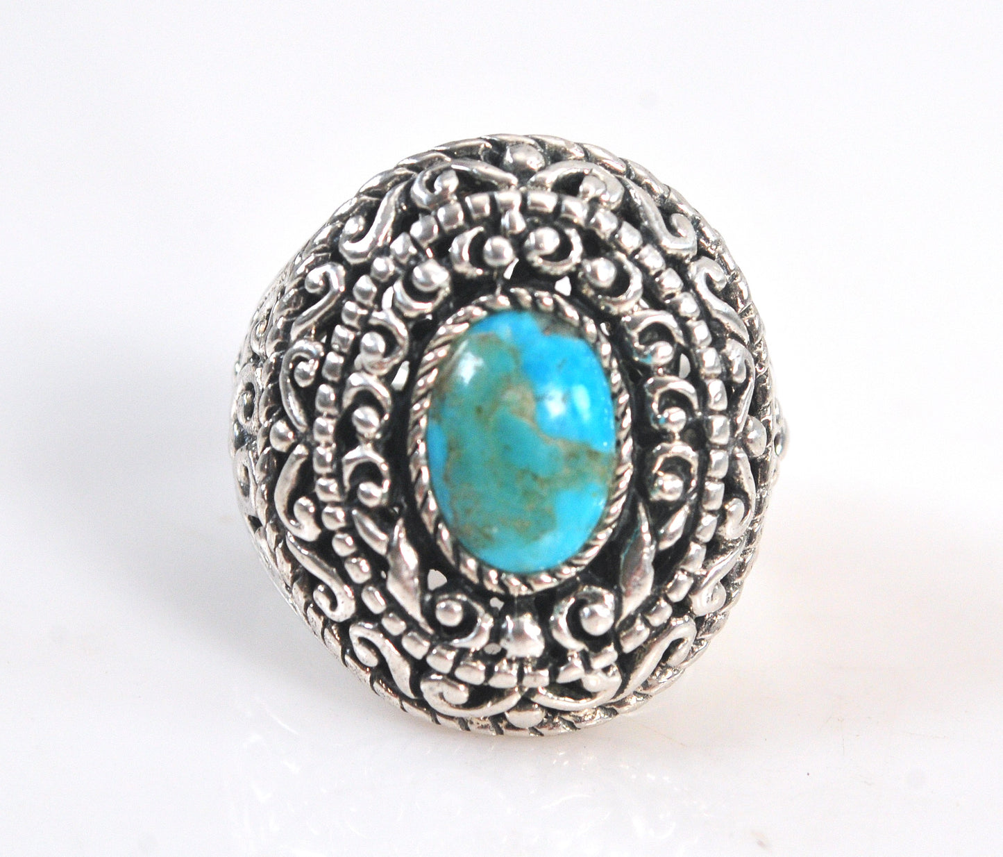 Chunky Sterling Silver Turquoise Filagree Ring
